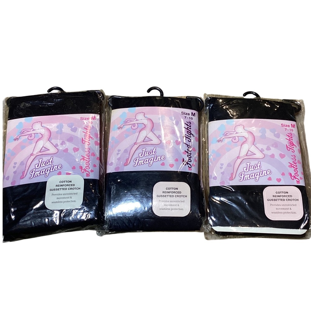Just Imagine Footless Tights‎ Girls Size M 7-10 Black Cotton Gusseted Crotch